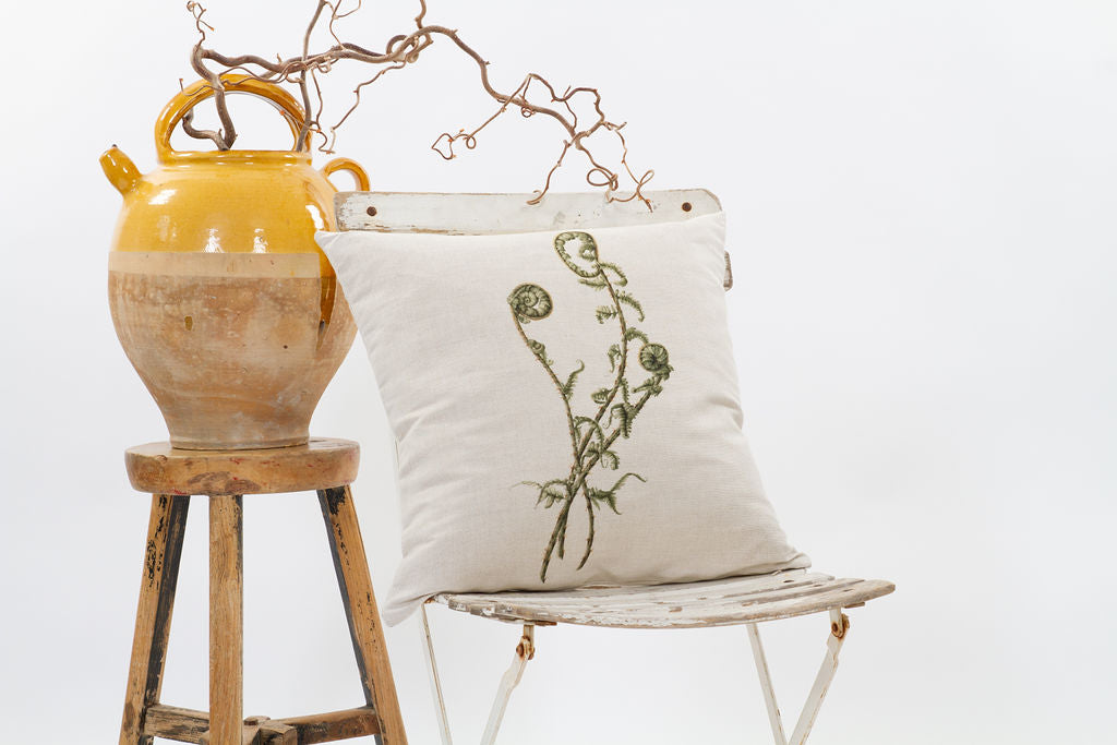 Linen Unfurling Fern Square Cushion