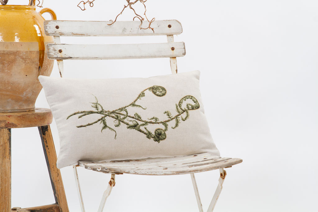 Linen Unfurling Fern Oblong Cushion