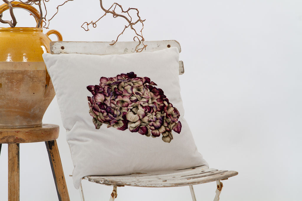 Velvet Square Red Hydrangea Cushion