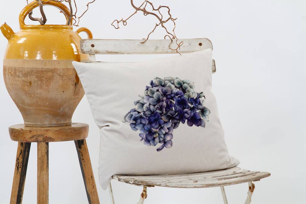 Velvet Square Blue Hydrangea Cushion