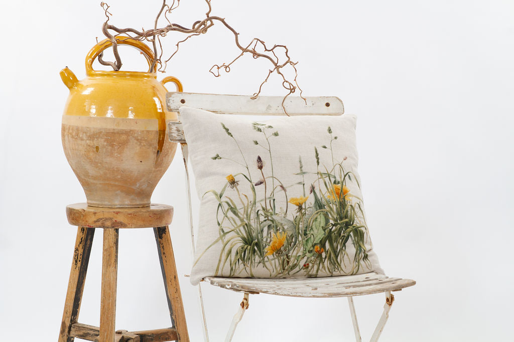 Linen Square Dandelion and Grasses Cushion