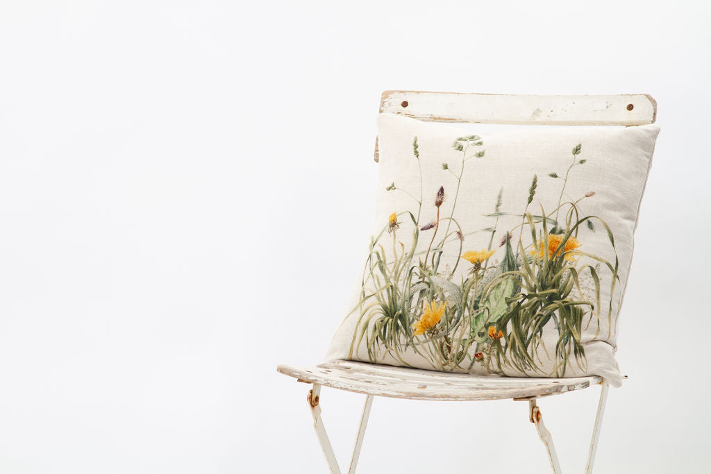 Linen Square Dandelion and Grasses Cushion