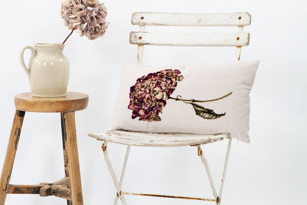 Velvet Oblong Red Hydrangea Cushion