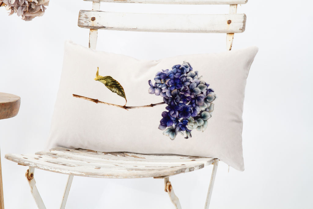 Velvet Oblong Blue Hydrangea Cushion