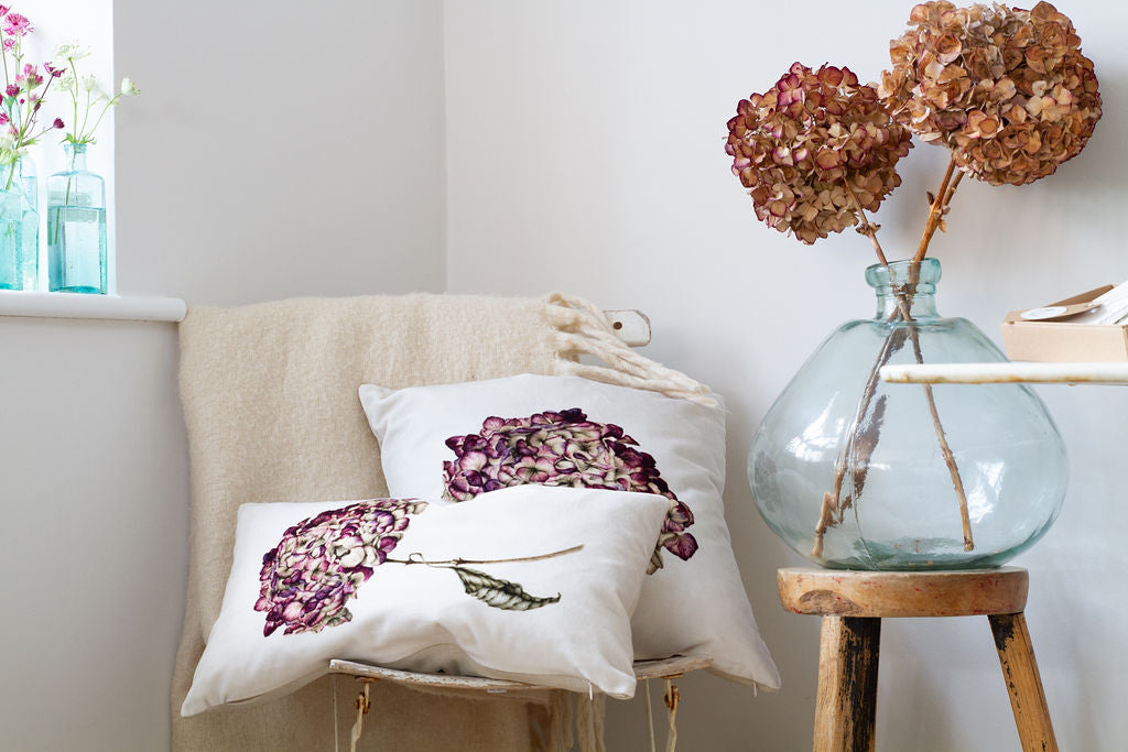 Velvet Oblong Red Hydrangea Cushion