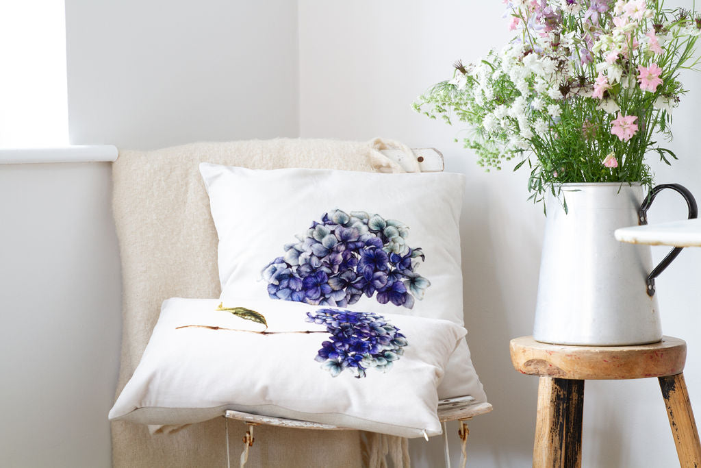 Velvet Oblong Blue Hydrangea Cushion