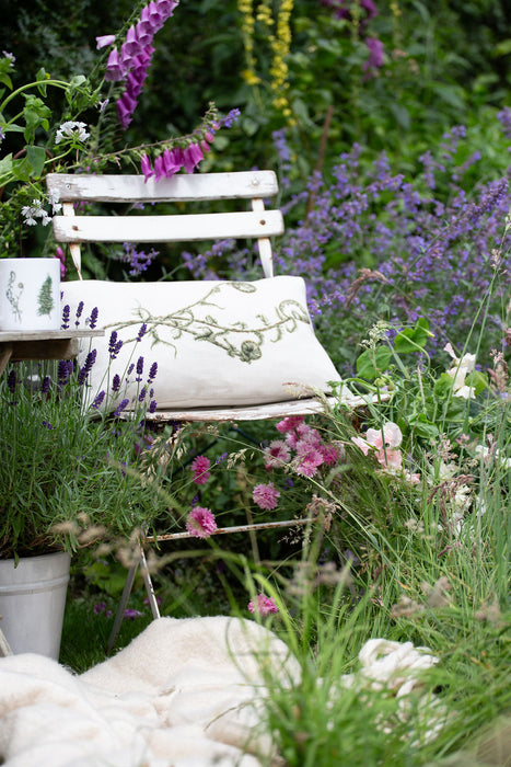 Linen Unfurling Fern Oblong Cushion