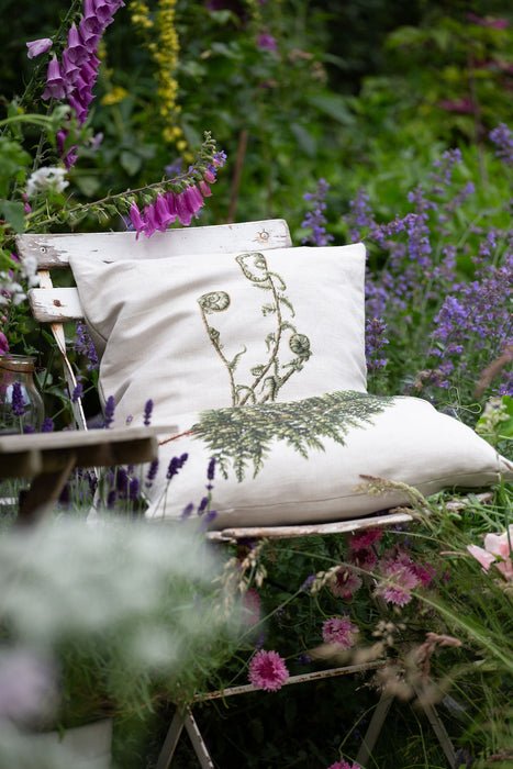 Linen Unfurling Fern Square Cushion