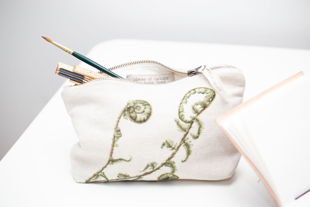 Linen unfurling fern pouch/bag