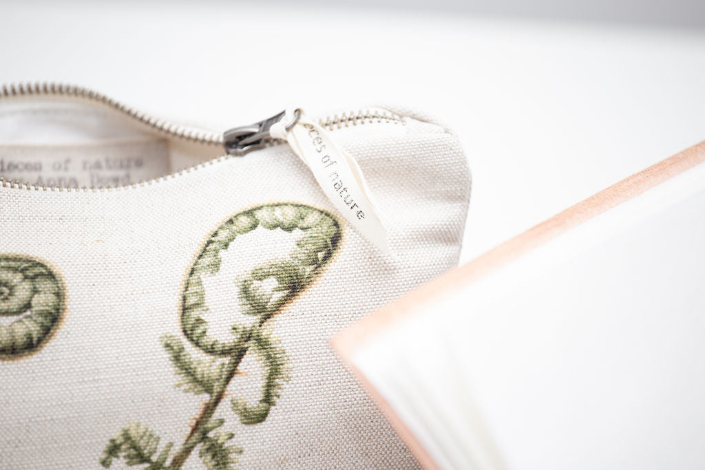 Linen unfurling fern pouch/bag