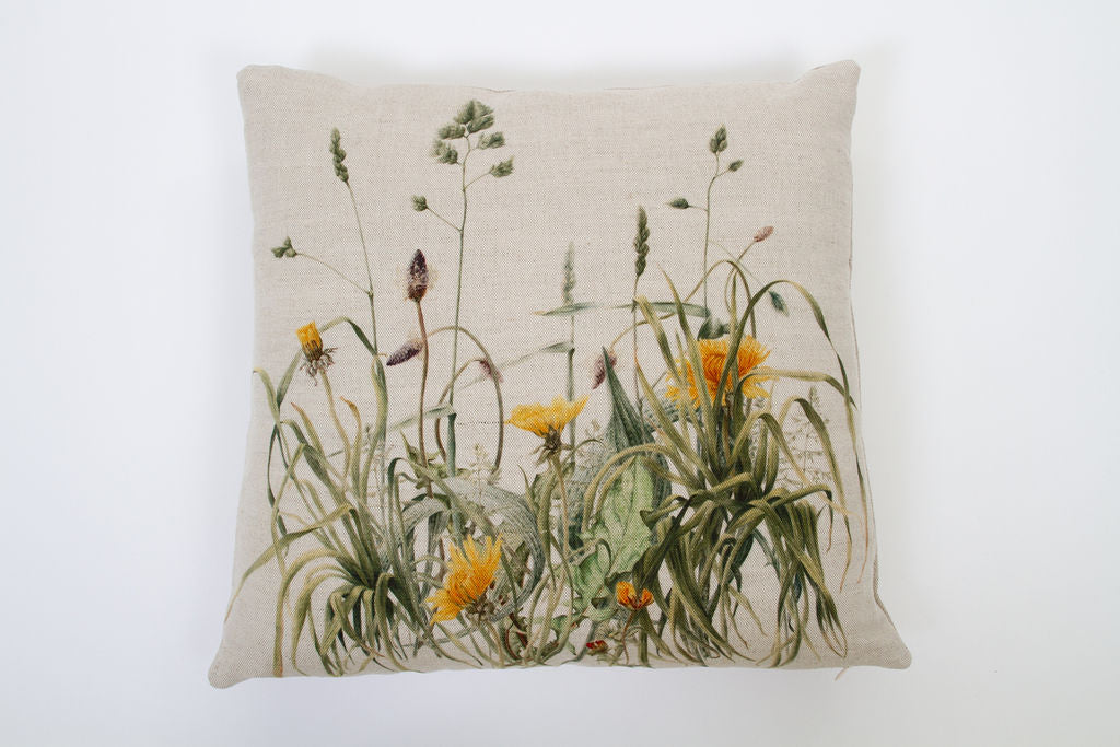 Linen Square Dandelion and Grasses Cushion