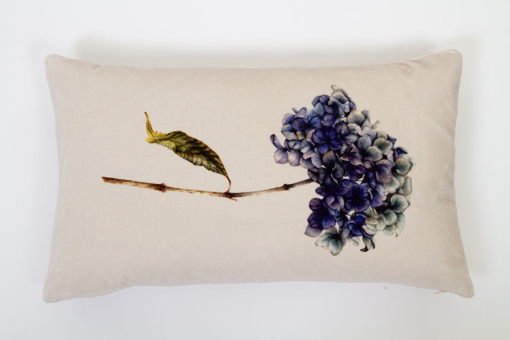 Velvet Oblong Blue Hydrangea Cushion