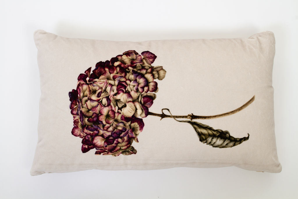 Velvet Oblong Red Hydrangea Cushion