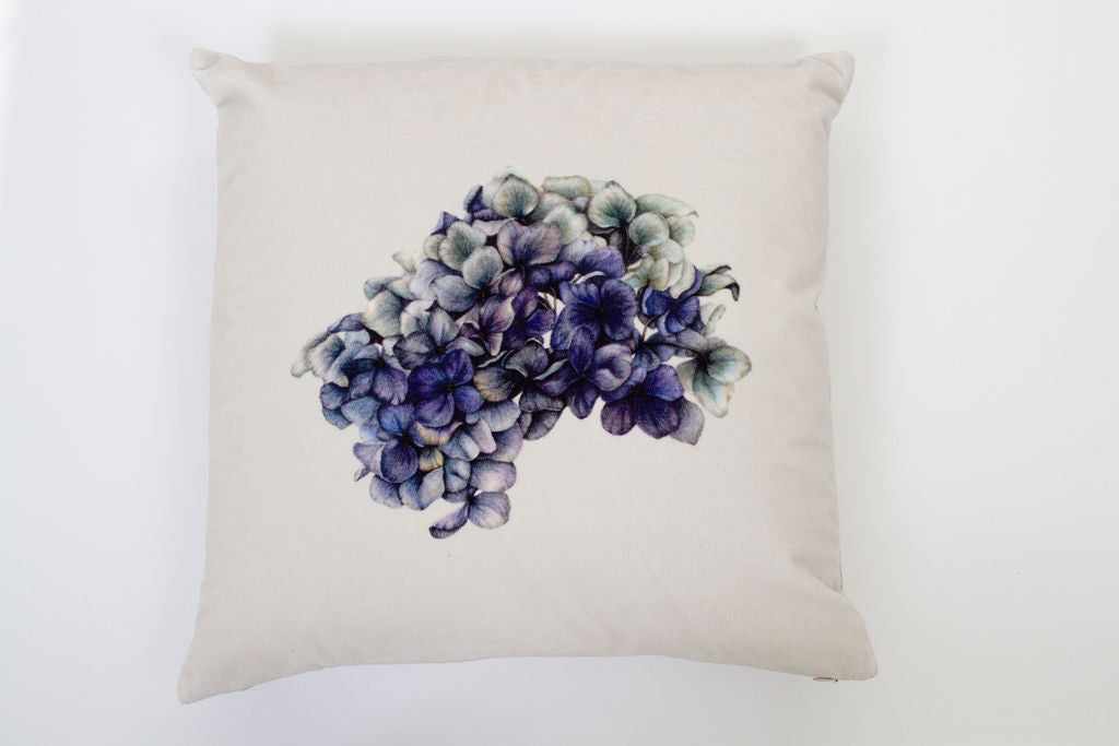 Velvet Square Blue Hydrangea Cushion