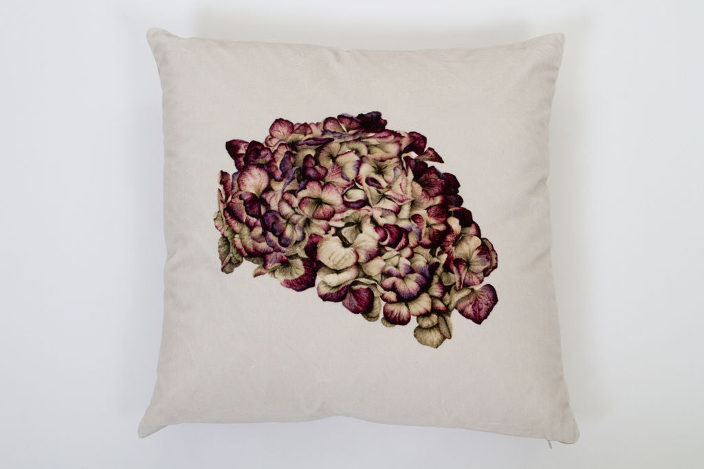 Velvet Square Red Hydrangea Cushion