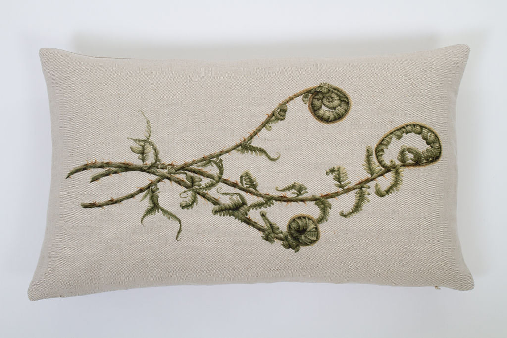 Linen Unfurling Fern Oblong Cushion