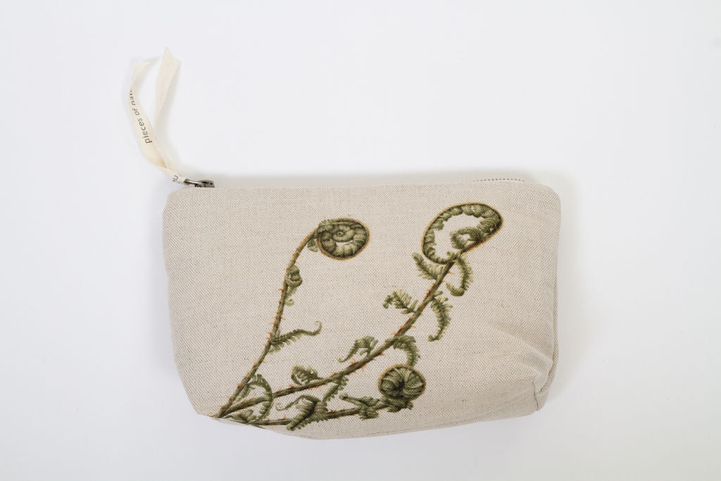 Linen unfurling fern pouch/bag